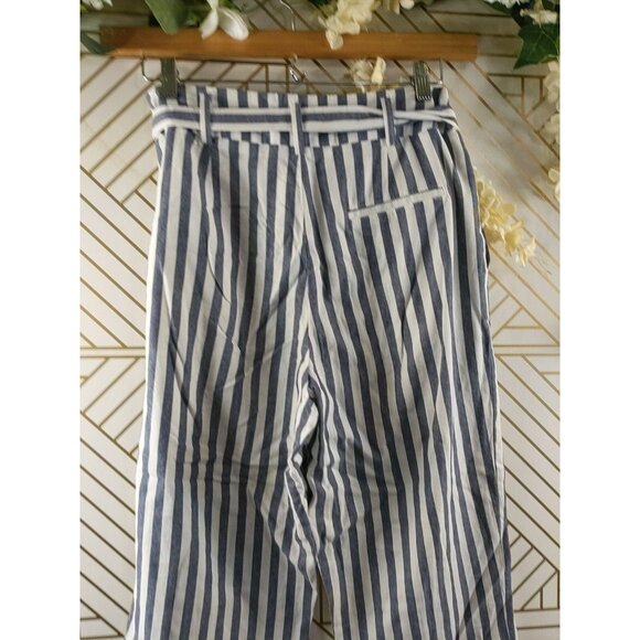 ZARA BASIC Women's Striped Cropped Pants Belted Size Small - Picture 8 of 9